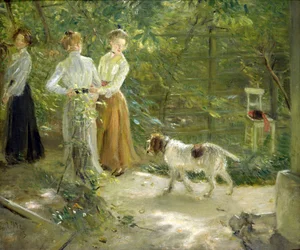 Uitzicht op de tuin van de kunstenaar met zijn dochters, 1903